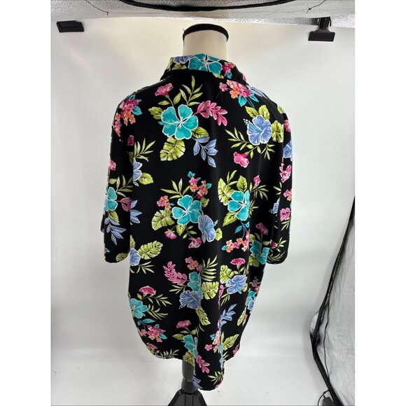 BonWorth Floral Button Front Blouse Womens XL Hawaiian Tropical Short Sleeve Top - Picture 4 of 6